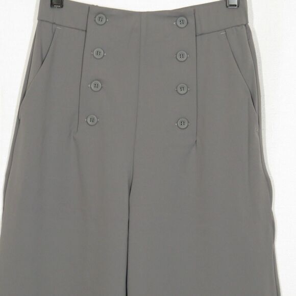 Halara Gray Faux Button Front High Waist Side Pocket Wide Leg Crop Pants Size XS - Picture 4 of 7
